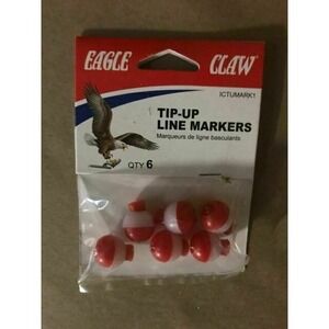 New‎ Eagle Claw Fishing Tip-up Line Markers 6 Red/White Bobber Bobbler ICTUMARK1